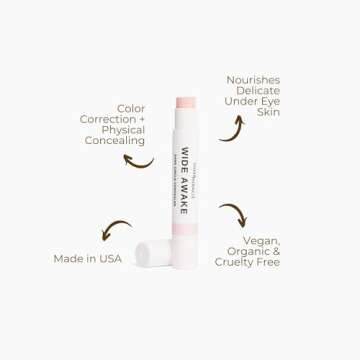 Sheer Miracle Wide Awake Dark Circle Concealer, Pink Brightens Under Eye Area, Vegan & Organic Eye Brightening Color Corrector, Light – Medium Skin Tone, 2g