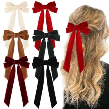 6PCS Velvet Hair Bows for Women Girls, Velvet Tassel Hair Ribbon Bowknot Hair Clips Barrettes for Gi...
