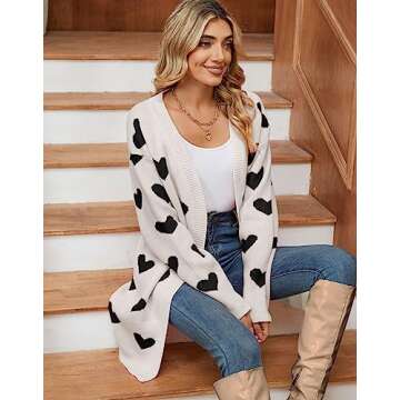 Alsol Lamesa Women's Long Sleeve Cute Cardigan Sweaters V Neck Open Front Ribbed Knit Heart Sweater ...