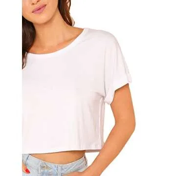 SweatyRocks Women's Casual Round Neck Short Sleeve Soild Basic Crop Top T-Shirt White Medium