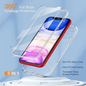 COOLQO Compatible with iPhone 11 Phone Case, with [Tempered Glass Screen Protector] for iPhone 11 Case [Hard PC+Soft TPU] Military Grade Drop Protection Shockproof Bumper Cover for iPhone 11, Clear