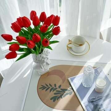 Mandy's 20pcs Red Artificial Tulip Silk Fake Flowers 13.5" for New Year Spring Mother's Day Easter Gifts in Bulk Home Kitchen Wedding Decorations Fall Flowers