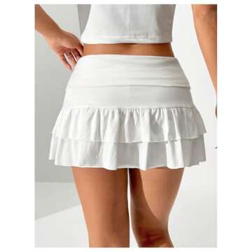 SweatyRocks Women's Layered Ruffle Golf Skorts Skirts Tiered Y2k Flowy Mini Skirts White Large