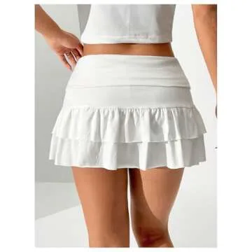 SweatyRocks Women's Layered Ruffle Golf Skorts Skirts Tiered Y2k Flowy Mini Skirts White Large