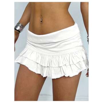 SweatyRocks Women's Layered Ruffle Golf Skorts Skirts Tiered Y2k Flowy Mini Skirts White Large