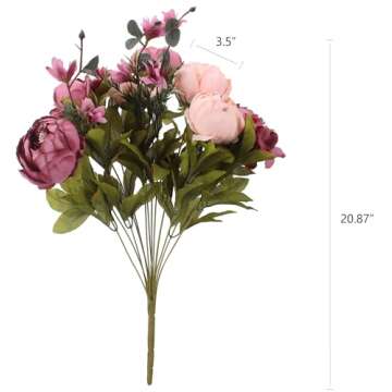 Duovlo Fake Flowers Vintage Artificial Peony Silk Flowers Wedding Home Decoration,Pack of 1 (New Swe...