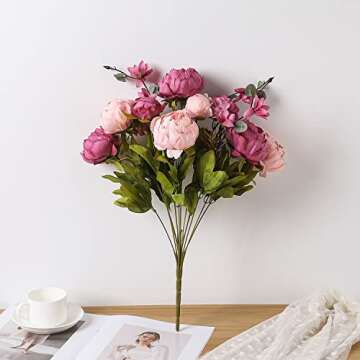 Duovlo Fake Flowers Vintage Artificial Peony Silk Flowers Wedding Home Decoration,Pack of 1 (New Sweetened Bean)