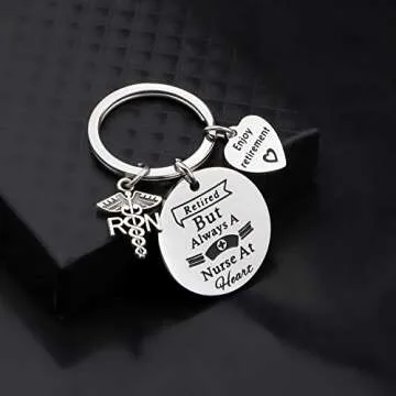 UJIMS RN Nurse Keychain Registered Nurse Gifts Retired But Always A Nurse At Heart Enjoy Retirement Jewelry (RN Nurse Keychain)
