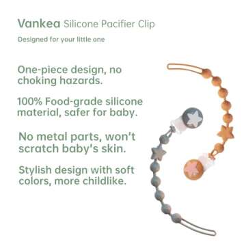 Silicone Baby Pacifier Clips for Boys and Girls, Pack of 2 Flexible Rust-Free Pacifier Holder Clip with One-Piece Design, Paci Binky Clips (Sage+Mustard)