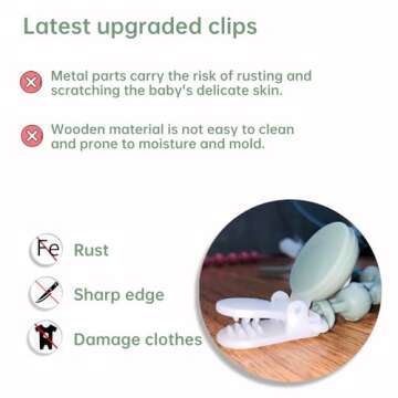 Silicone Baby Pacifier Clips for Boys and Girls, Pack of 2 Flexible Rust-Free Pacifier Holder Clip with One-Piece Design, Paci Binky Clips (Sage+Mustard)