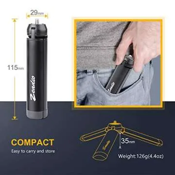 Zeadio Metal Mini Tripod, Desktop Tabletop Stand Compact Tripod for Smooth 4, Osmo Mobile, Vimble 2, Gimbal Handle Grip Stabilizer and All Cameras