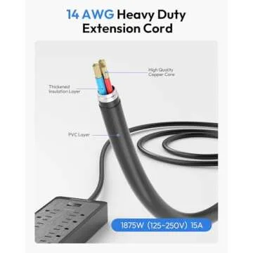 Flat Plug Extension Cord 25 Ft, NTONPOWER Surge Protector Power Strip with 12 Outlets(2 Widely Space) 3 USB, Overload Protection Switch, 2100 Joules, Wall Mount for Home Office and Workbench, Black