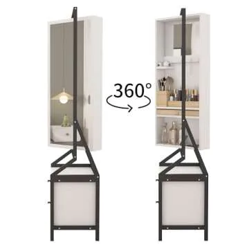 Veemuaro 360° Rotating Swivel Jewelry Armoire & Makeup Mirror Cabinet, 64.9" H Mirror Cabinet with 2 Bottom Drawers, Rear Magnetic Storage Box, Hand-Painted & Artisan White Finish