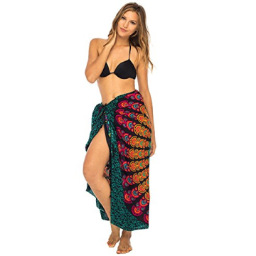Vibrant Peacock Sarong Cover Up with Coconut Clip