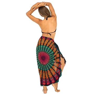 Vibrant Peacock Sarong Cover Up with Coconut Clip
