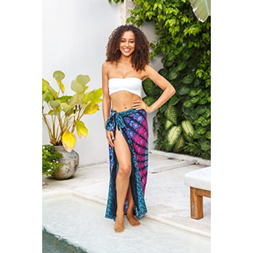 Vibrant Peacock Sarong Cover Up with Coconut Clip