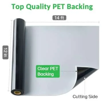 12" x 14FT Black Vinyl - Glossy Black Permanent Vinyl with PET Backing [Easier Weed Never Residue], ...