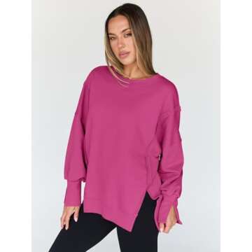 Trendy Queen Womens Oversized Sweatshirts Hoodies Crewneck Shirts Fall Outfits Teen Girls Y2k Winter Clothes HotPink L