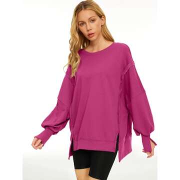 Trendy Queen Womens Oversized Sweatshirts Hoodies Crewneck Shirts Fall Outfits Teen Girls Y2k Winter Clothes HotPink L