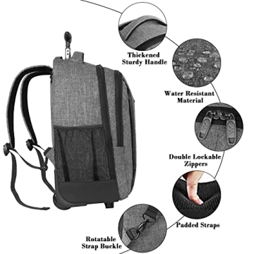 MATEIN Large Rolling Backpack for Travel and School