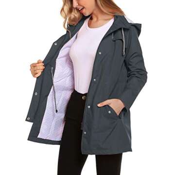 ZHENWEI Womens Lightweight Hooded Waterproof Active Outdoor Rain Jacket Dark Gray M