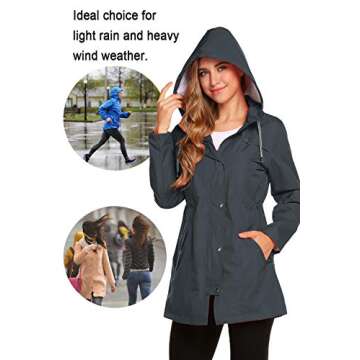 ZHENWEI Womens Lightweight Hooded Waterproof Active Outdoor Rain Jacket Dark Gray M