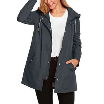 ZHENWEI Womens Lightweight Hooded Waterproof Active Outdoor Rain Jacket Dark Gray M