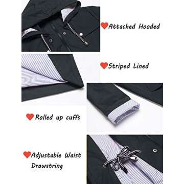 ZHENWEI Womens Lightweight Hooded Waterproof Active Outdoor Rain Jacket Dark Gray M