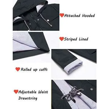 ZHENWEI Womens Lightweight Hooded Waterproof Active Outdoor Rain Jacket Dark Gray M