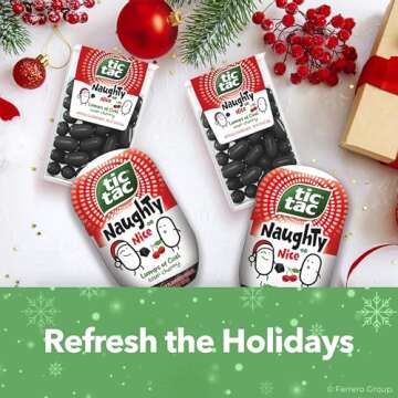 Tic Tac Naughty or Nice Lumps of Coal Sour Cherry Mints, 4 Bottle Packs, On-the-Go Refreshment, Stocking Stuffers, 2.9 oz Each