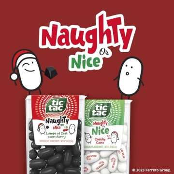 Tic Tac Naughty or Nice Lumps of Coal Sour Cherry Mints, 4 Bottle Packs, On-the-Go Refreshment, Stocking Stuffers, 2.9 oz Each