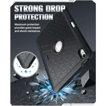 MoKo for iPad 10th Generation Case 2022 10.9 inch with Pencil Holder, Heavy Duty Shockproof Dual Layer Full Body Protective Cover, Built-in Screen Protector and Kickstand for iPad 10th Gen., Black