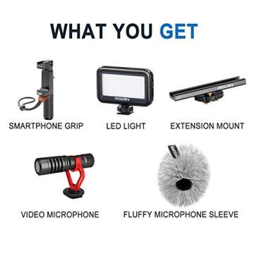 Smartphone Video Rig, Cell Phone Video Recording Kit Vlogging Stabilizer Equipment with Cardioid Microphone,Selfie LED Light, Solid Aluminum Cold Shoe Extension Bar Compatible with iPhone Smartphones