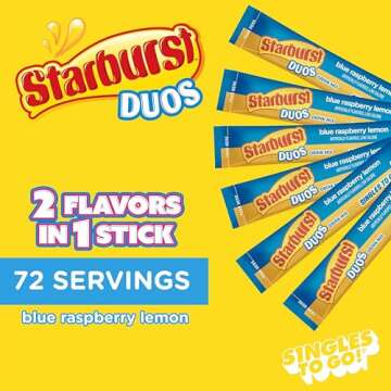 Starburst Duos Singles To Go Powdered Drink Mix - Blue Raspberry Lemon, 72 Servings, Sugar-Free, Jus...
