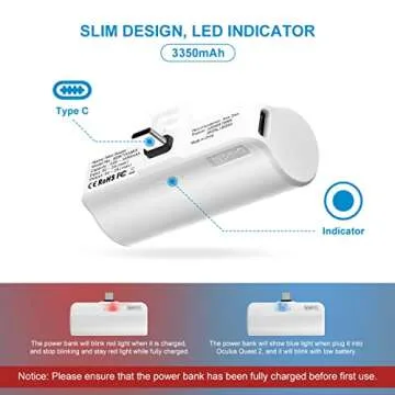 LANMU Battery Pack Power Bank Compatible with Oculus/Meta Quest 3, 2,Quest, Quest Pro, and PICO 4 VR Headset, 5V 2A 3350mAh Lightweight Extra Battery Accessories for 1.5 Hours Playtime