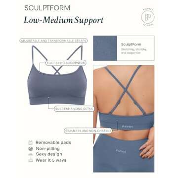 PAVOI ACTIVE Seamless Bra | Medium Support Sculpting Adjustable Straps Removable Pads Women's Workout Sports Bra | SculptForm | Small, Stone
