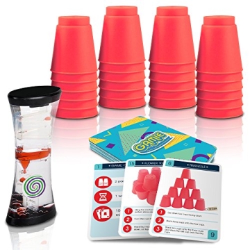 Gamie Stacking Cups Game with 18 Fun Challenges and Water Timer, 24 Stacking Cups, Sturdy Plastic, C...