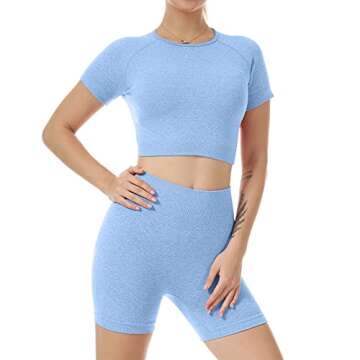 Nicytore Yoga Outfits for Women 2 Piece Set Tracksuit Seamless Short Sleeve Crop Top Workout Legging...