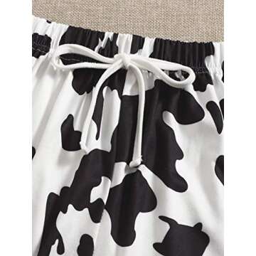 SOLY HUX Women's Cute Cartoon Print Sleepwear Short Sleeve Tee with Shorts Pajama Set Black Cow Letter M