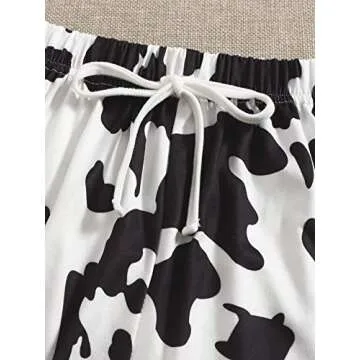 SOLY HUX Women's Cute Cartoon Print Sleepwear Short Sleeve Tee with Shorts Pajama Set Black Cow Letter M