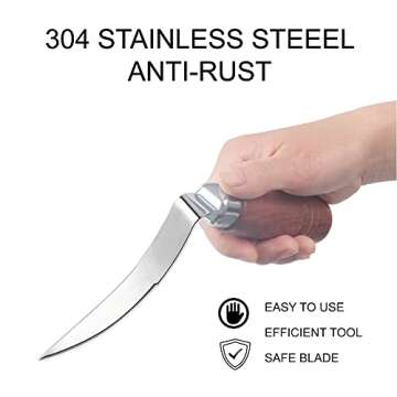 CSCTEK Coconut Tool,Stainless Steel Coconut Meat Remover and Punch Opener,2 PCS Stainless Steel Coconut Tool with Durable Wooden Handle