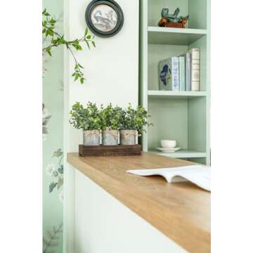 Dahey Decorative Galvanized Metal Pots Centerpiece Decor Wood Tray with Artificial Flowers, 3 Buckets with Eucalyptus, Rustic Farmhouse Home Decor for Coffee Table Dining Room Living Room Kitchen Bathroom