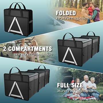 K KNODEL Sturdy Car Trunk Organizer with Premium Insulation Cooler Bag, Heavy Duty Collapsible for Car, SUV, Truck, or Van (3 Compartments, Black)