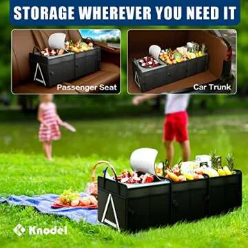 K KNODEL Sturdy Car Trunk Organizer with Premium Insulation Cooler Bag, Heavy Duty Collapsible for Car, SUV, Truck, or Van (3 Compartments, Black)