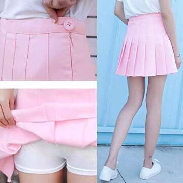 Girls Women High Waisted Pleated Skirt Plain Plaid A-line Mini Skirt Skater Tennis School Uniform Skirts Lining Shorts