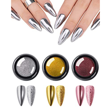 3 Colors Chrome Nail Powder Set - Mirror Effect Nail Art Design with Tools