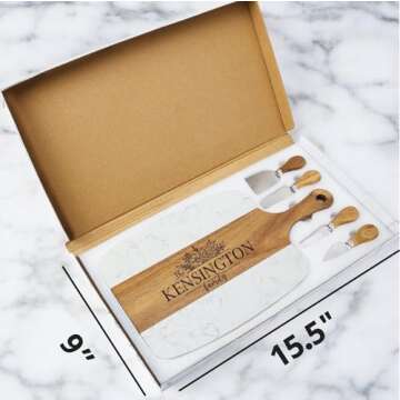 Personalized Marble Wood Charcuterie Board with Serving Tools and Coasters-Anniversary Wedding Gift Bridal Shower Engagement Housewarming Gift-Natural Acacia Engraved Charcuterie Board (Personalized)