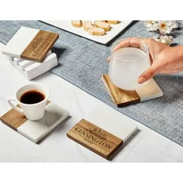 Personalized Marble Wood Charcuterie Board with Serving Tools and Coasters-Anniversary Wedding Gift Bridal Shower Engagement Housewarming Gift-Natural Acacia Engraved Charcuterie Board (Personalized)