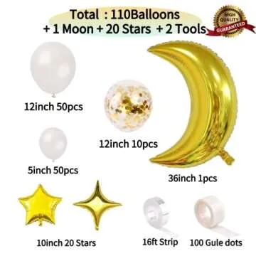 White Balloon Garland Kit - 131pcs White Balloons with Moon and Star Balloons, Perfect for twinkle twinkle little star baby shower decorations & White and Gold Party Decorations