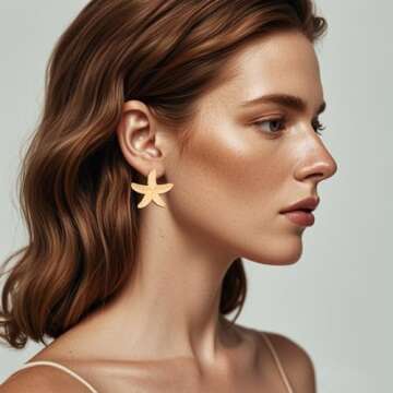 Chunky Gold Starfish Earrings - Elegant Beach Studs for Women